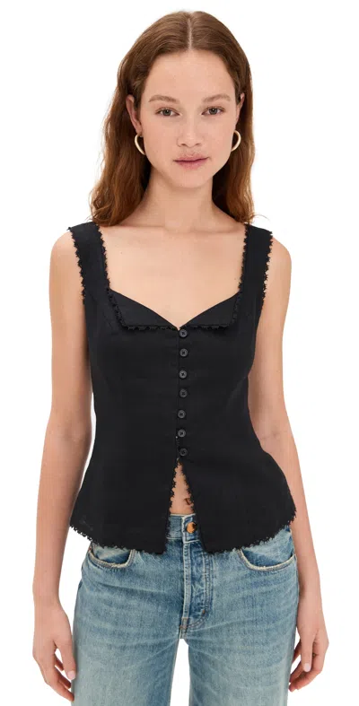 Reformation Viola Linen Top Black In Black