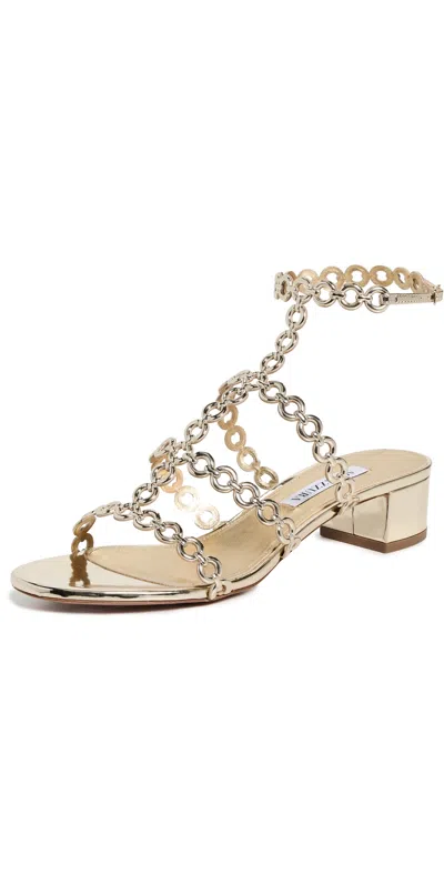 Aquazzura Infinity Chain Sandal In Mirrored Leather In Soft Gold