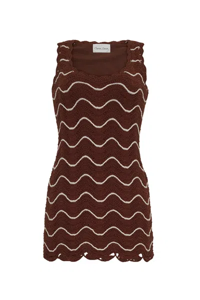 Cara Cara New York Orel Mini Dress In Brown Ivory Wave Multi Crochet