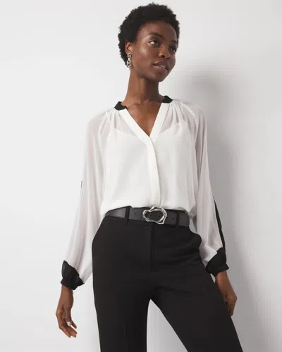 White House Black Market Petite Chiffon Colorblock Blouse In Ecru Black Colorblock