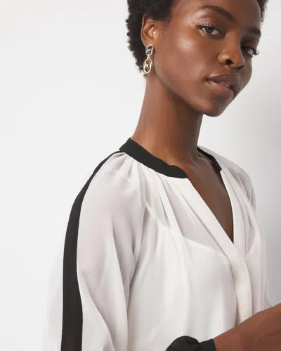 White House Black Market Petite Chiffon Colorblock Blouse In Ecru Black Colorblock