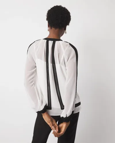 White House Black Market Petite Chiffon Colorblock Blouse In Ecru Black Colorblock