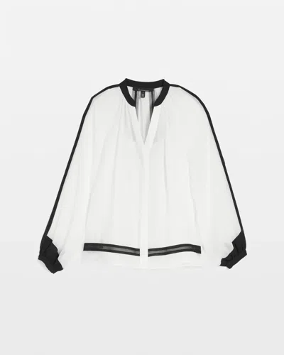White House Black Market Petite Chiffon Colorblock Blouse In Ecru Black Colorblock