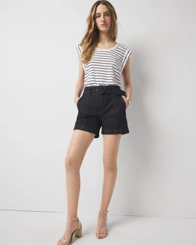 White House Black Market Petite Extra High-rise Belted Denim Short In Dark Wash Denim
