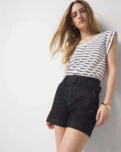 White House Black Market Petite Extra High-rise Belted Denim Short In Dark Wash Denim