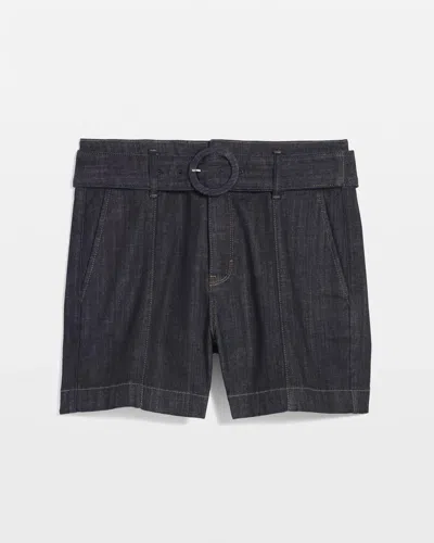 White House Black Market Petite Extra High-rise Belted Denim Short In Dark Wash Denim