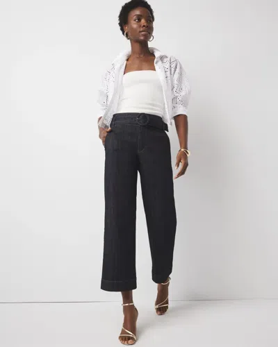 White House Black Market Petite High-rise Cuffed Wide Leg Cropped Jeans In Dark Wash Denim