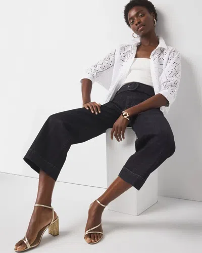 White House Black Market Petite High-rise Cuffed Wide Leg Cropped Jeans In Dark Wash Denim