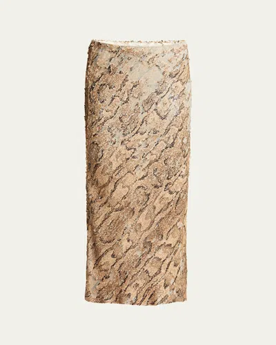Dries Van Noten Sequined Snake-print Pencil Skirt In Beige