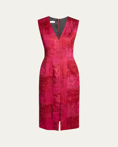 Dries Van Noten Delina Distressed Cotton-blend Jacquard Midi Dress In Fuchsia