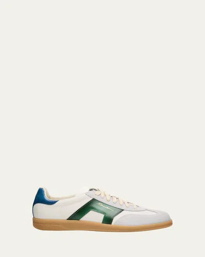 Santoni Men's Dbs Suede & Leather Low-top Sneakers In White/blue/green