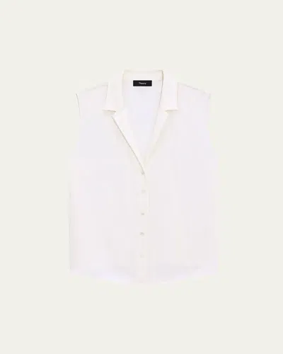 Theory Camp Collar Blouse In Silk Georgette In Ivory