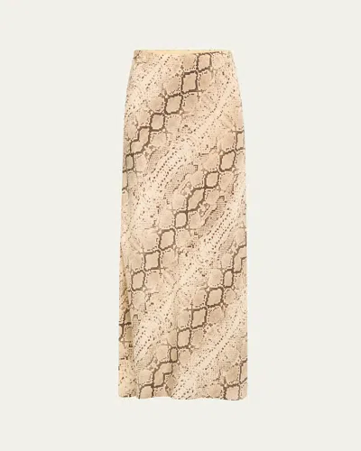 Sprwmn Snake Bias-cut Silk Maxi Skirt In Beige Snak
