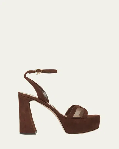 Gianvito Rossi Suede Mesh Platform Sandals In Brown
