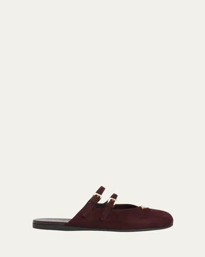 Prada Suede Dual Mary Jane Ballerina Mules In Bordeaux