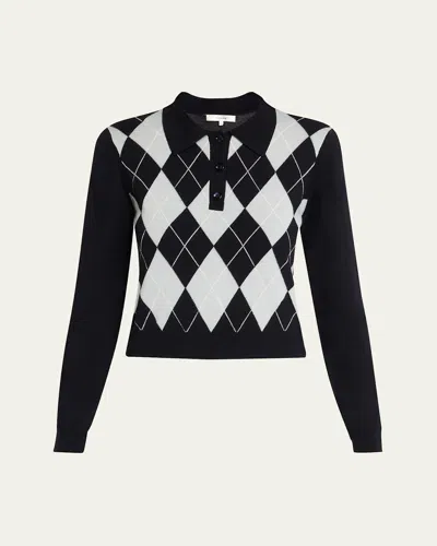 Frame Cropped Diamond Print Wool Blend Polo In Grey Multi