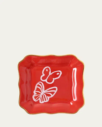Hunt Slonem Coral Butterfly Portrait Plate In Coral