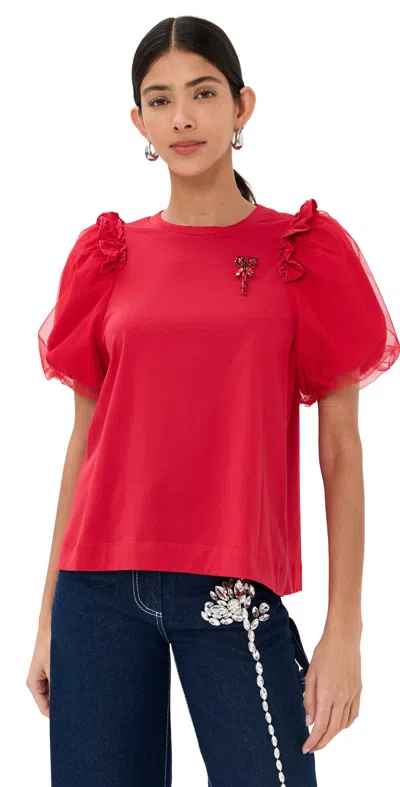 Simone Rocha Embellished Cotton T-shirt In Red/red
