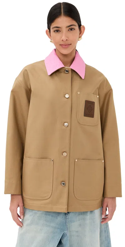 Casablanca Beige Cotton Jacket With Pink Collar In Beige