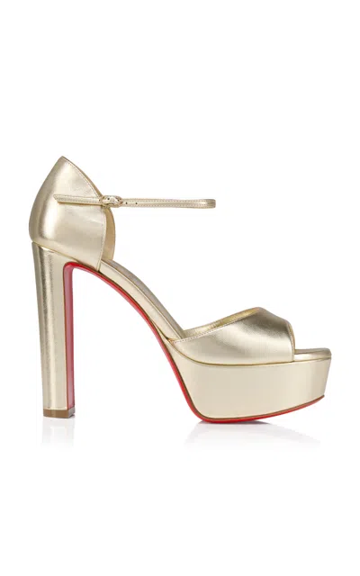 Christian Louboutin Sandaloo 130mm Metallic-leather Platform Sandals In Gold