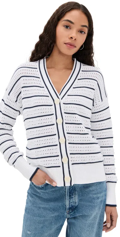 Varley Antonia Relaxed Cardigan In White Blue Nights