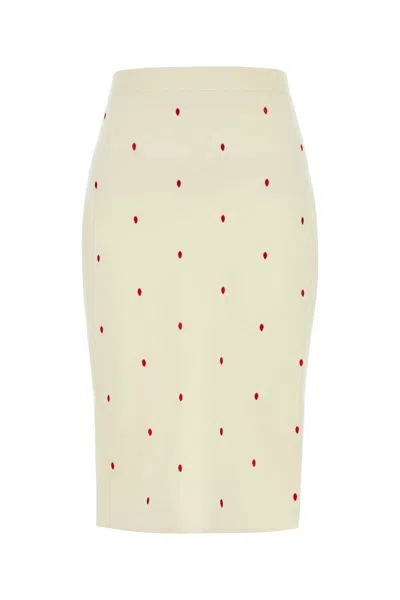 Bottega Veneta Womens Matches Embroidered Fine-knit Cotton-blend Midi Skirt Chalk-vernis In White