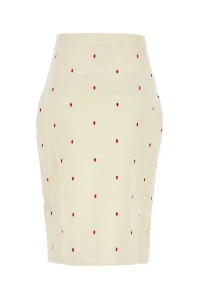 Bottega Veneta Womens Matches Embroidered Fine-knit Cotton-blend Midi Skirt Chalk-vernis In White