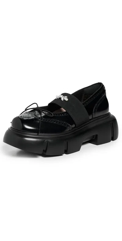 Simone Rocha Crystal Buckle Tracker Leather-trimmed Shoes In Black/clear