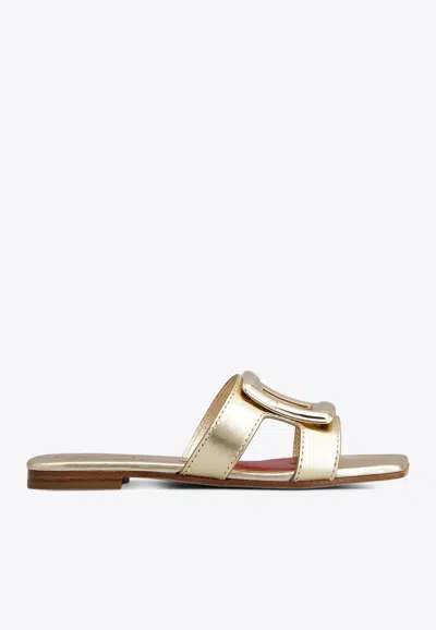 Roger Vivier Viv' By The Sea Metallic Leather Mules In Gold