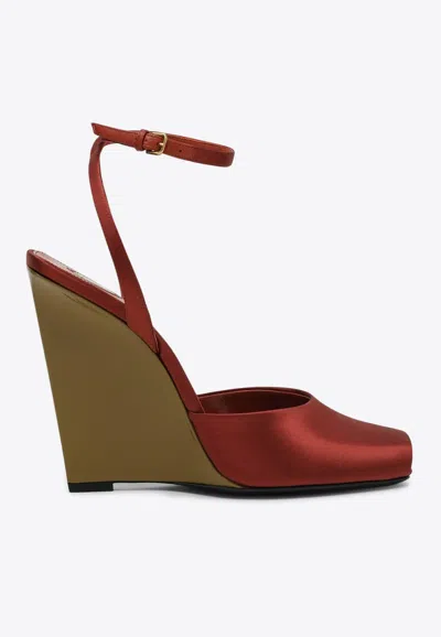 Saint Laurent Zeppe La Scandale In Satin Rust Color Women In Rust