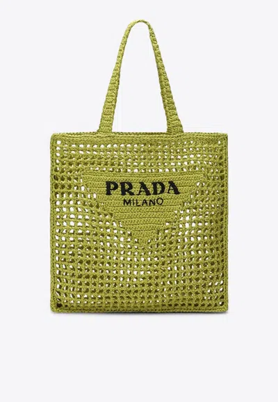 Prada Cedar-colored Crochet Tote Bag With Logo In Yellow
