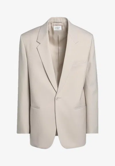 Saint Laurent Single-button Tailored Wool Jacket With Notched Lapels In Beige