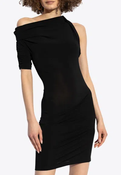 Jacquemus La Mini Robe Drapeado Asymmetric Draped Stretch-jersey Mini Dress In Black