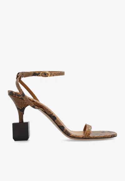 Jacquemus Bisou 90 Python Print Leather Sandals In Brown