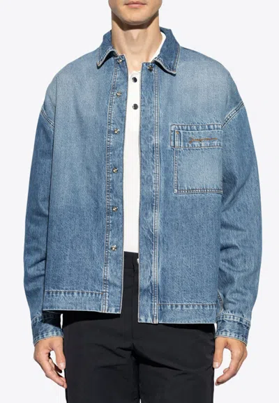 Jacquemus La Chemise Logo-embroidered Denim Shirt In Blue