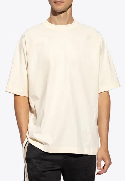 Shop Jacquemus Typo Logo Crewneck T-shirt In Cream