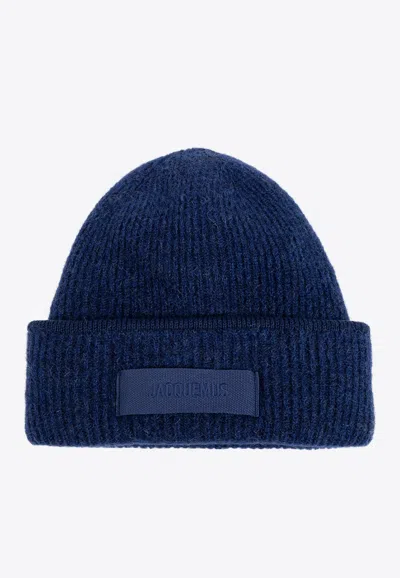 Jacquemus Gros Grain Ribbed Beanie In Blue