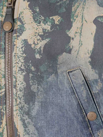 Acne Studios Graphic Print Denim Bomber Jacket In Multicolor