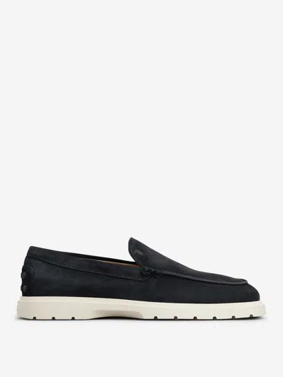 Tod's Mens Tods Ibrido Almond-toe Suede Loafers In Navy Blue