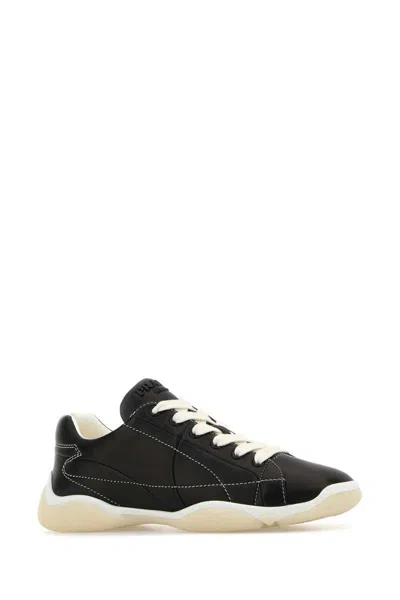 Prada Leather Sneakers With Contrast Stitching And Rubber Sole In Pattern