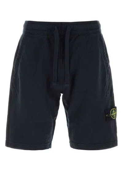Stone Island Blue Shorts With Elastic Drawstring Waist And Logo Patch On The Front In Cotton Man In Blue