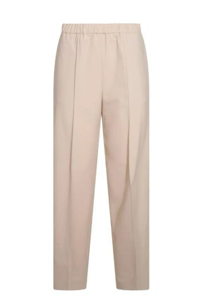 Fabiana Filippi Elastic Waistband Straight Leg Trousers With Pleated Front In Powder