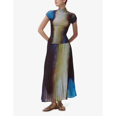Leem Womens Ombre-print Pleated Woven Maxi Skirt Multi-coloured Xl In Multi-coloured