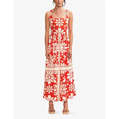 Ro&zo Womens Raya Graphic-print Square-neck Cotton Maxi Dress Red In Red