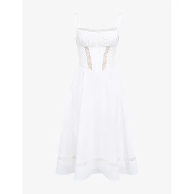 House Of Cb Of Cb Womens Kim Floral-print Cotton Midi Dress White In White