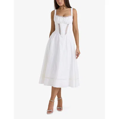 House Of Cb Of Cb Womens Kim Floral-print Cotton Midi Dress White In White