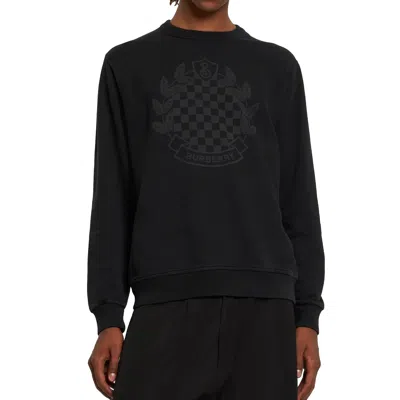 Burberry Chequered Crest Cotton Sweatshirt In Black