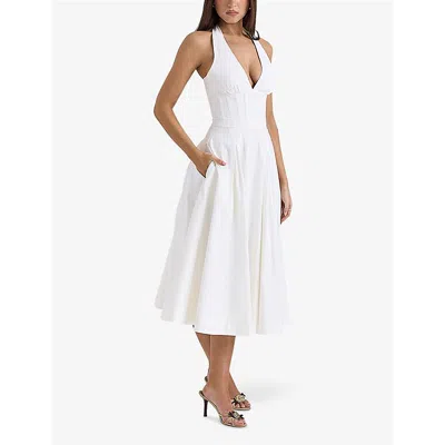House Of Cb Of Cb Womens Allena Corset-bodice Stretch-cotton Midi Dress White Stretch In White Stretch