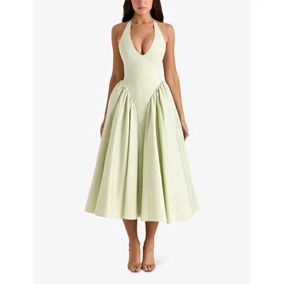 House Of Cb Of Cb Womens Marilyn Halter Stretch-cotton Midi Dress Pistachio In Pistachio