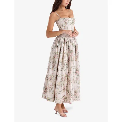 House Of Cb Of Cb Womens Ysabella Floral-print Stretch-cotton Midi Dress Cream Floral Print Xs In Cream Floral Print